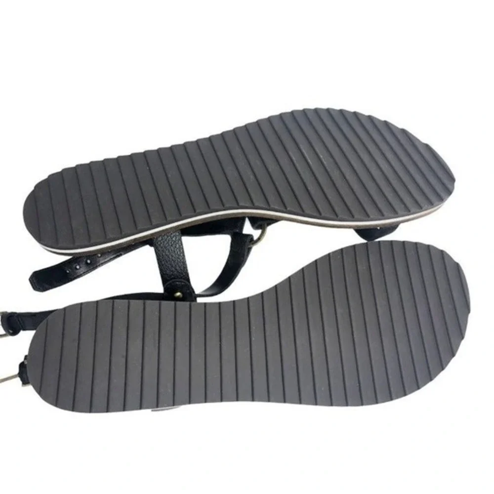 Linea Paolo Black Pebbled Leather Toe‎ Loop Flat Sandals Womens 8.5